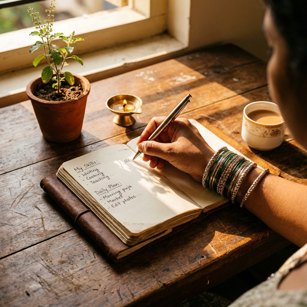 Woman writing goals in diary